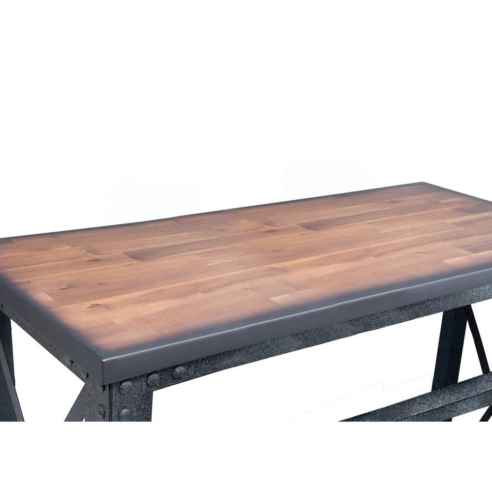 Dark Brown Wood and Metal Industrial Desk with Casters