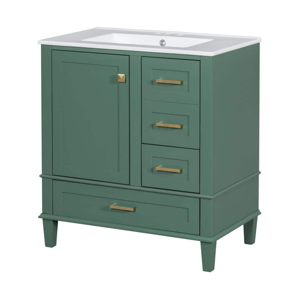 30 in. W x 18.3 in. D x 34 in. H Single Sink Bathroom Vanity in Green with White Ceramic Top price history on PriceWatchPro