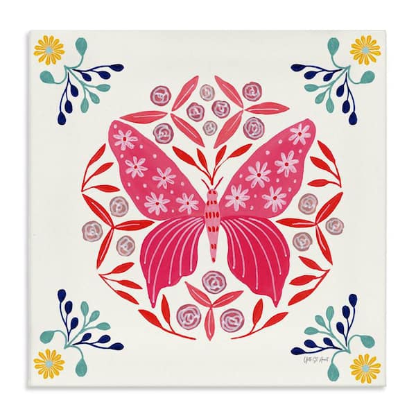 Stupell Industries Pink Folk Butterfly by Yvette St. Amant Unframed Animal Graphic Art Print 17 in. x 17 in.