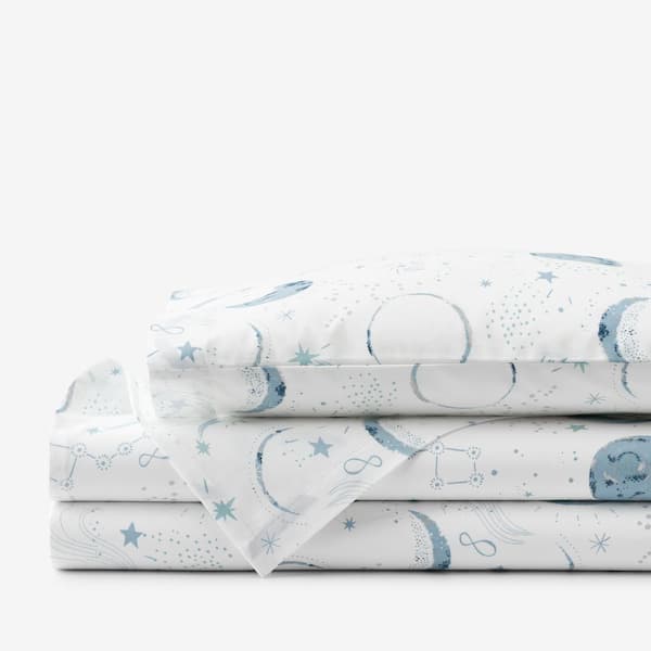 Company Kids by The Company Store Company Kids Night Sky Blue Multi Organic Cotton Percale Toddler Sheet Set