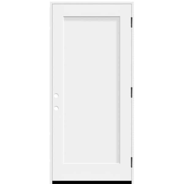 Legacy 36 in. x 80 in. 1 Panel Shaker LHOS Unfinished White Fiberglass Prehung Front Door w/4-9/16 Jamb
