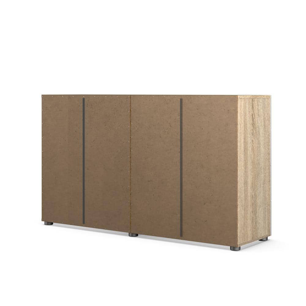 White and Oak Double 8-Drawer Modern Dresser