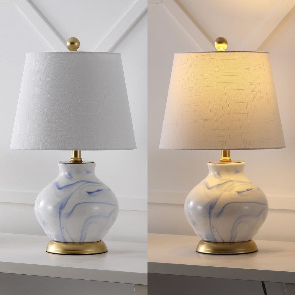Classic 20.5" Blue and White Marbleized Ceramic Table Lamp