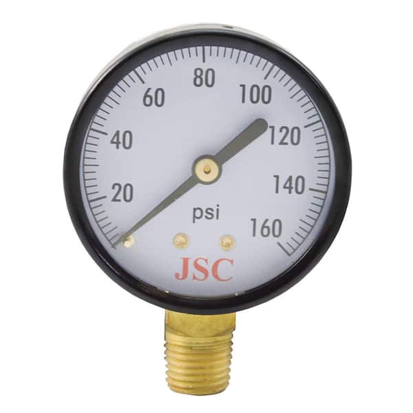 JONES STEPHENS 160 PSI Pressure Gauge with 2 in. Face and 1/4 in. MIP Brass Connection