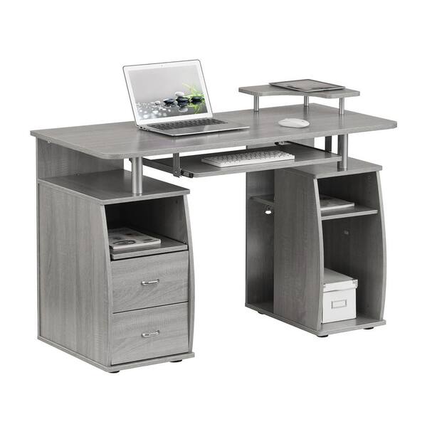 Techni Mobili 48 In Rectangular Gray 2 Drawer Computer Desk With Keyboard Tray Rta 8211 Gry