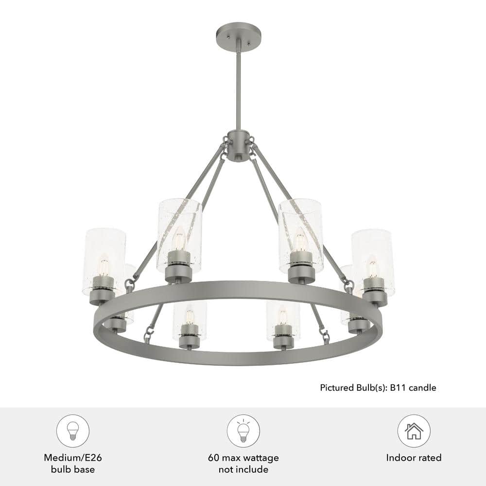 Hartland Matte Silver 8-Light Seeded Glass Candle Chandelier