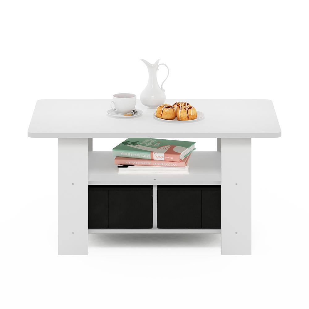 White and Black Rectangular Wood Coffee Table with Storage