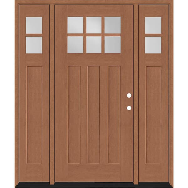 Steves & Sons Regency 64 in. x 80 in. 6-Lite Top Lite Clear Glass LHIS Wheat Mahogany Fiberglass Prehung Front Door 12 in. Side Lites