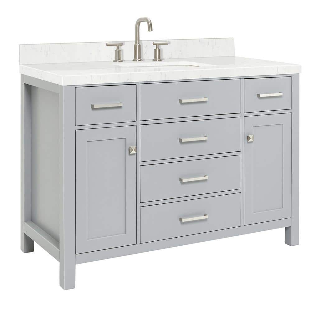 Gray Freestanding Single Sink Vanity with Carrara Quartz Top