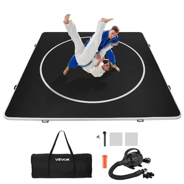 13x13 ft. Size, Inflatable Design, Waterproof PVC, Circle Pattern, Black, for Home Gym/Arts Thick Training Mat Set