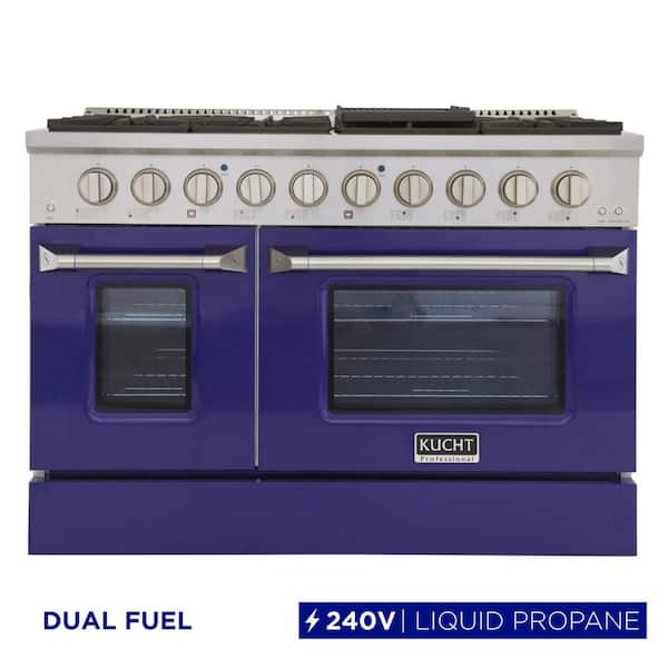 48 in. 6.7 cu. ft. LP ready Double Oven Dual Fuel Range with Gas Stove and Electric Oven with Convection Oven in. Blue