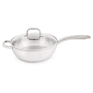 Belly Shape 9.5 in. 18/10 Stainless Steel Deep Skillet with Glass Lid 3.2 Qt.