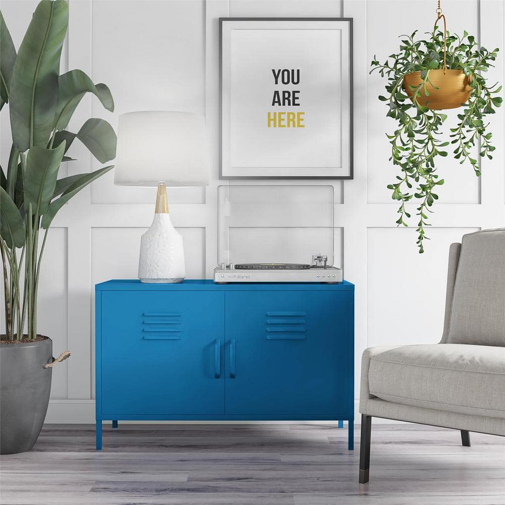 Bright Blue Metal Locker Accent Cabinet with Adjustable Shelving