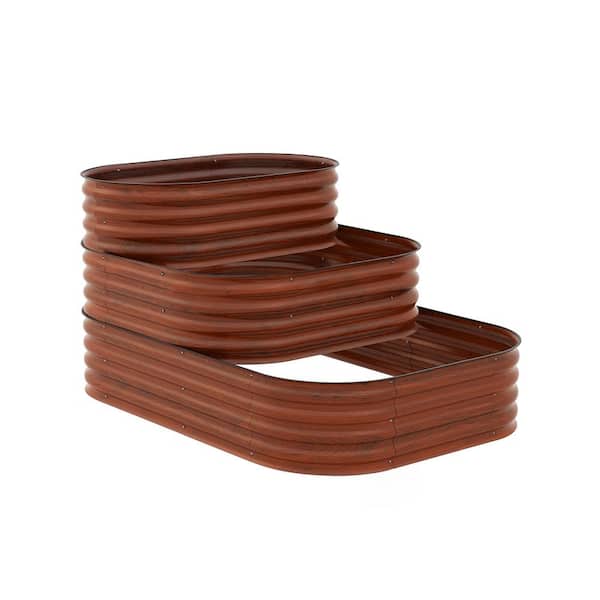 Siavonce 3-Tier Metal Raised Garden Bed Kit, 3-Combining Planter Boxes, Open Bottom, Brown