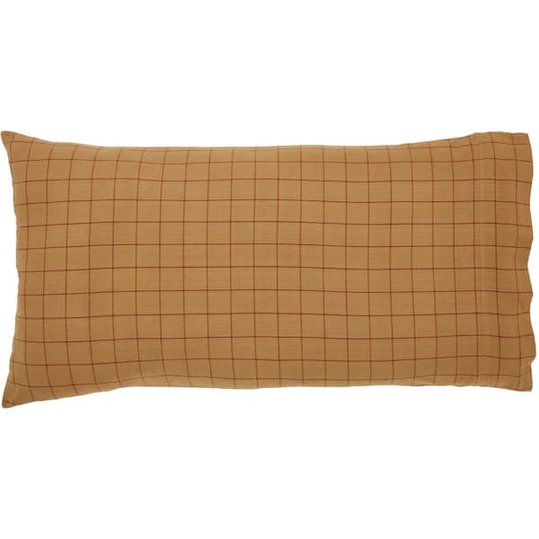 VHC Brands Connell Red Tan Primitive Country Windowpane Cotton King Pillowcase Set of 2