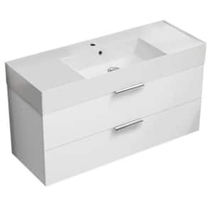 Derin 47.64 in. W x 18.11 in. D x 25.2 H Single Sink Wall Mounted Bathroom Vanity in Glossy white with White Ceramic Top
