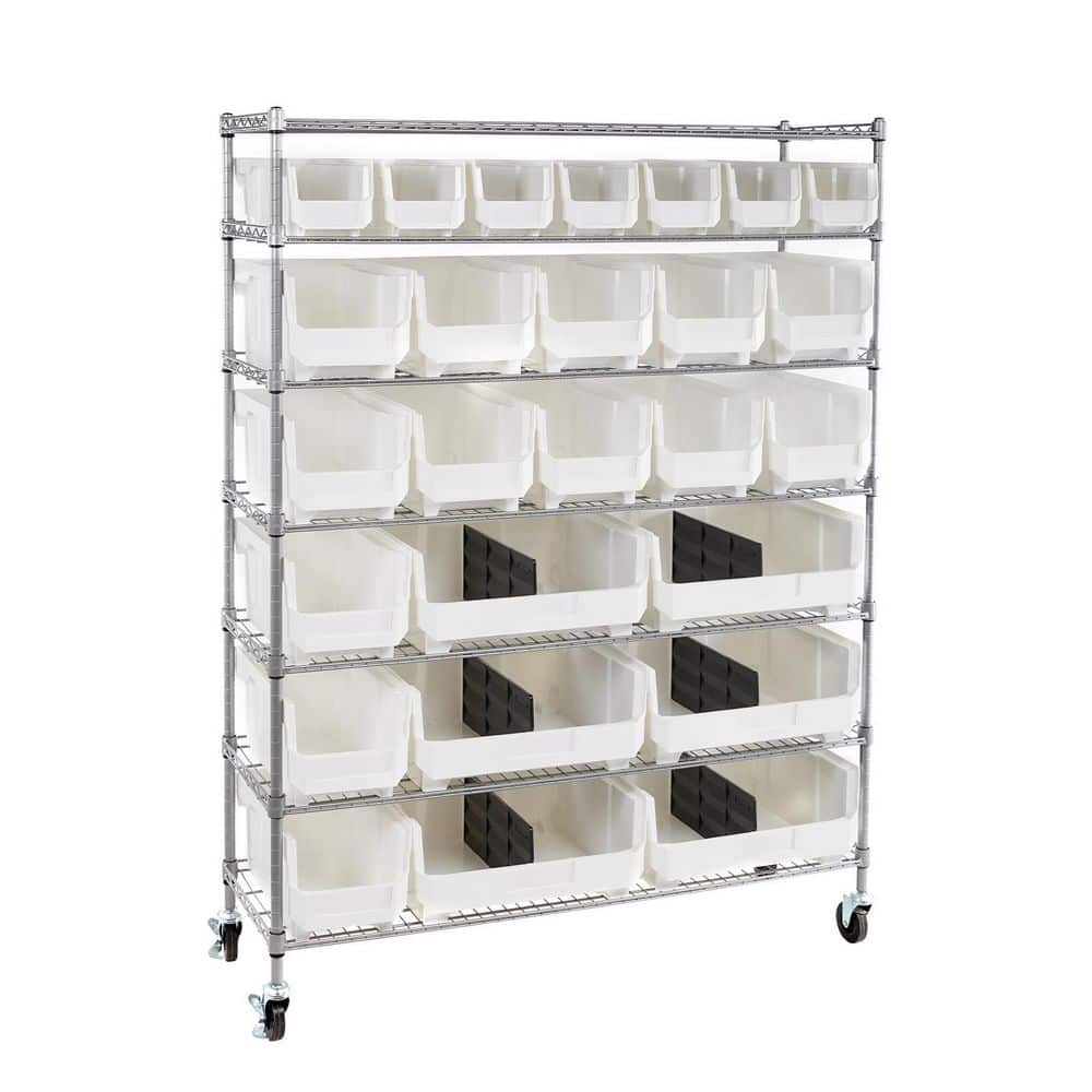 VEVOR 7-Tier Rolling Bin Storage Rack, 26 Organizer Bins, Bin Rack ...