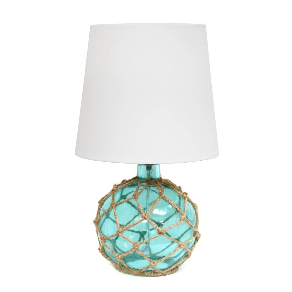 Crosby Blue-Green Bottle with Rope Glass Lamp with Table Top Dimmer