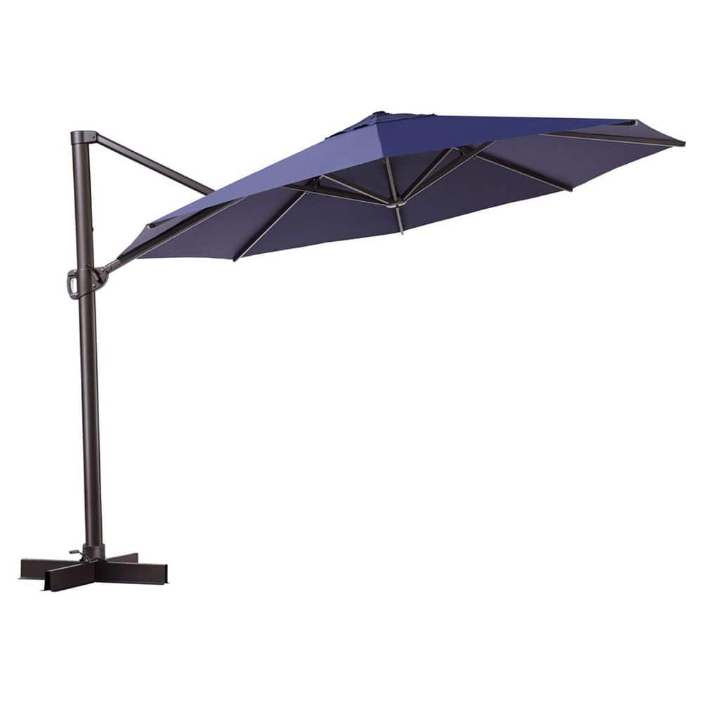 Navy Blue 12 FT Round Cantilever Patio Umbrella with Powder Coated Metal Frame