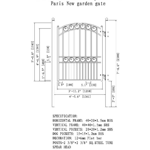 Paris Style 4 ft. x 5 ft. Black Steel Pedestrian Fence Gate