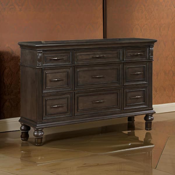 Benjara Brown and Bronze 9-Drawer 66 in. W Dresser without Mirror