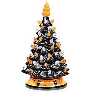 15 in. Black Battery Powered LED Hand-Painted Halloween Tree