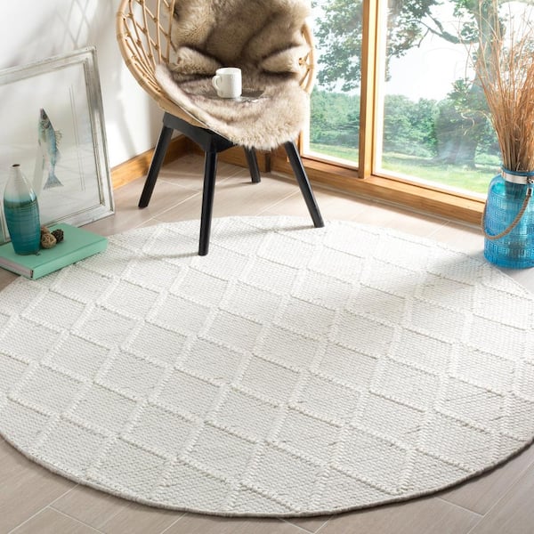 Natura 10 ft. x 10 ft. Round Ivory Zig-Zag Geometric Area Rug