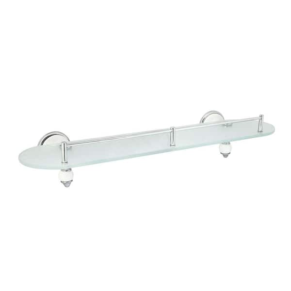 MODONA Arora 20 in. W Frosted Glass Shelf with Rail in White Porcelain and Polished Chrome