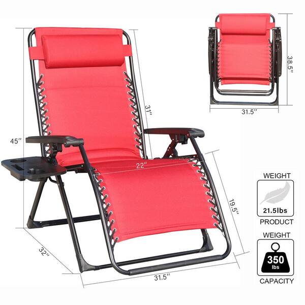 HeavyDuty Reclining Folding Zero Gravity Chair Beach Garden Outdoor w/Holder Red 