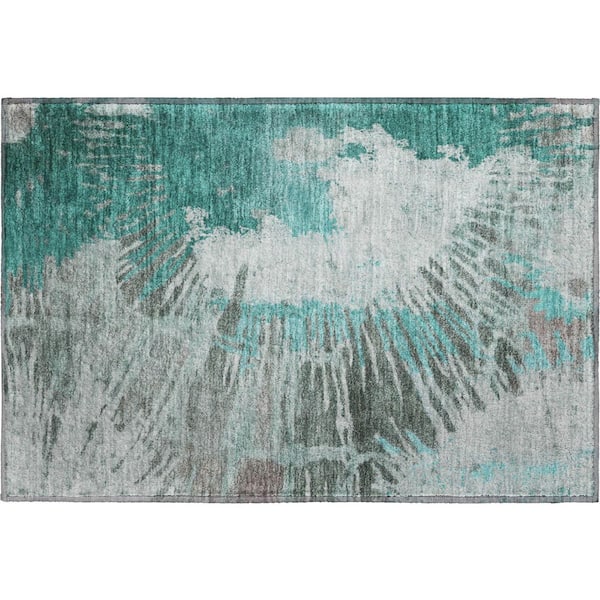 Mayfield Premium Machine Washable Indoor/Outdoor Geometric AMF645 Teal 1 ft. 8 in. x 2 ft. 6 in. Area Rug