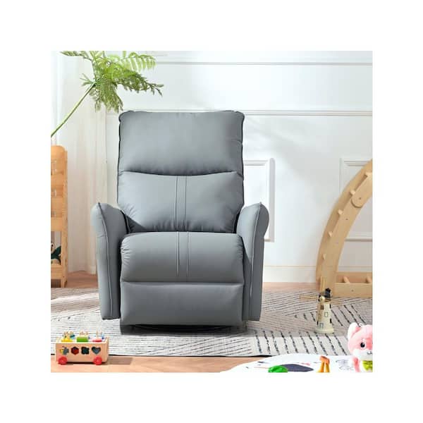 Merax Blue Gray Faux Leather Rocking Swivel Recliner Chair with