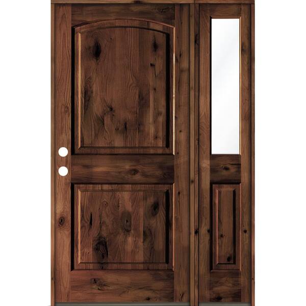 Krosswood Doors 50 in. x 80 in. Knotty Alder 2 Panel Right-Hand/Inswing Clear Glass Red Mahogany Stain Wood Prehung Front Door