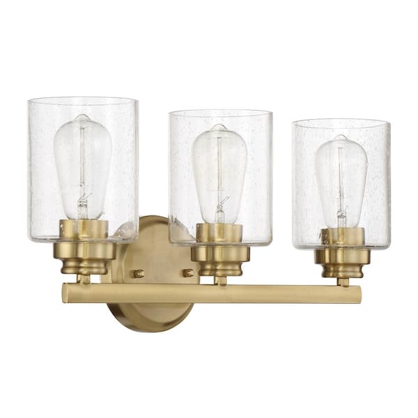 CRAFTMADE Bolden 18 in. 3-Light Satin Brass Finish Vanity Light with Seeded Glass
