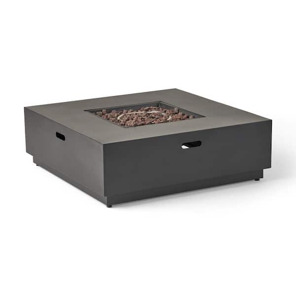 Noble House Reign Dark Gray Square Metal Outdoor Patio Fire Pit (No Tank Holder)