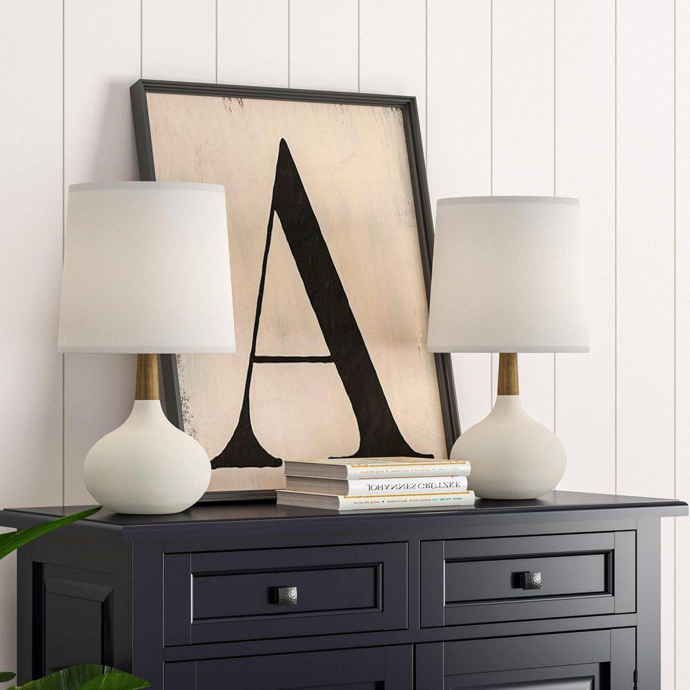 Cleveland 14 in. White Modern Ceramic Bedroom Living Room Bedside Desk Nightstand Small Table Lamps (Set of 2) price history on PriceWatchPro