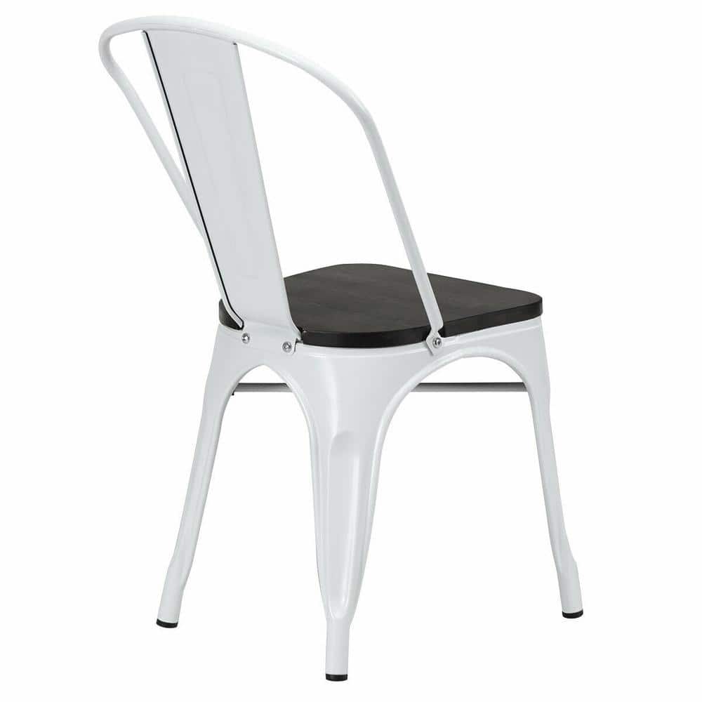 4 Pieces Tolix Style Metal Dining Side Chair Stackable Wood Seat-White price history on PriceWatchPro