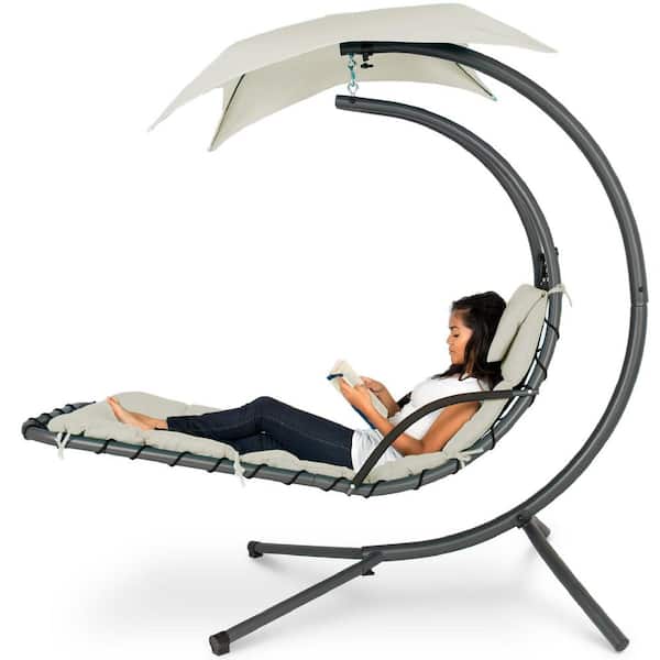 Metal Outdoor Chaise Lounge with Ivory Cushions