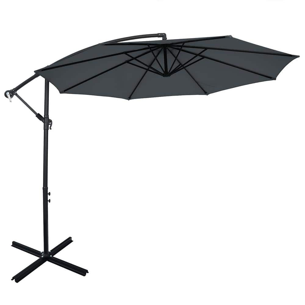 10 ft. Adjustable Tilt Cantilever Aluminum Solar Patio Umbrella Cross Base 