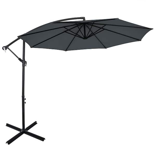 Alpulon 10 ft. Adjustable Tilt Cantilever Aluminum Solar Patio Umbrella Cross Base in Gray