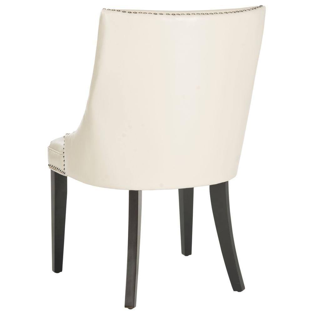 Flat Cream Leather Upholstered Parsons Side Chair with Nickel Trim