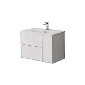 Palma 28 in. W x 18.1 in. D x 19.5 in. H Single Sink Wall Mounted Bath Vanity in Matte White with White Ceramic Top