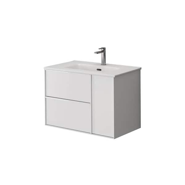 WS Bath Collections Palma 28 in. W x 18.1 in. D x 19.5 in. H Single Sink Wall Mounted Bath Vanity in Matte White with White Ceramic Top
