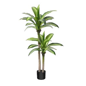 4 ft. Artificial Dracaena Tree, Fake Tropical Plants Faux Potted Silk Floor Plant Indoor Outdoor Decor