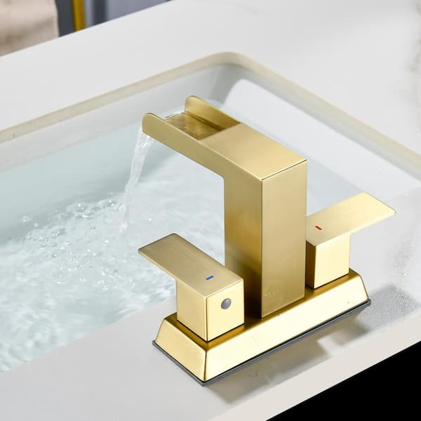 4 in. Centerset Double Handle Bathroom Faucet with Pop-Up Drain in Brushed Gold