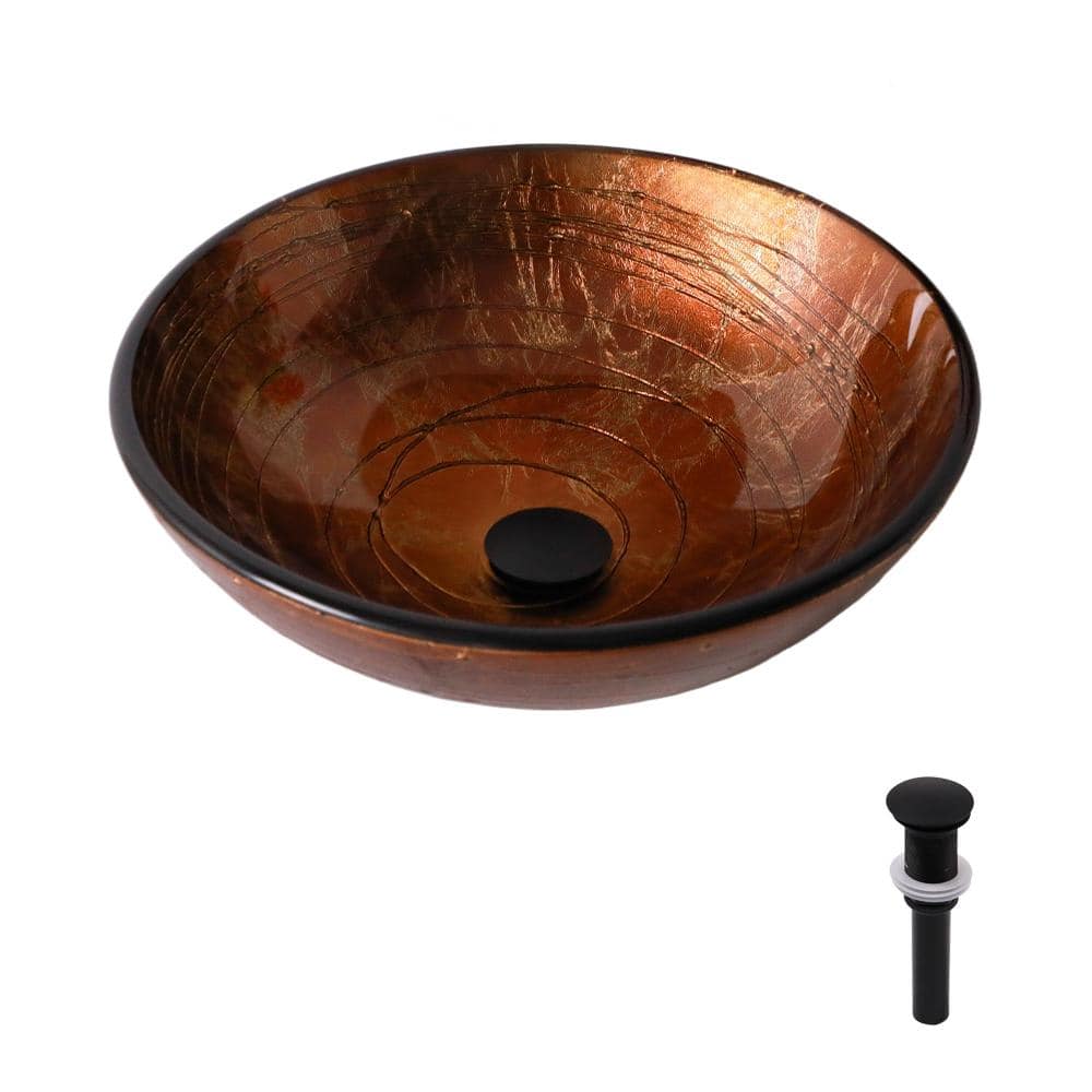 "16.5"" Bathroom Sink,Bowl Artistic Vessel Tempered Glass Basin with Pop-up Drain in Brown" price history on PriceWatchPro