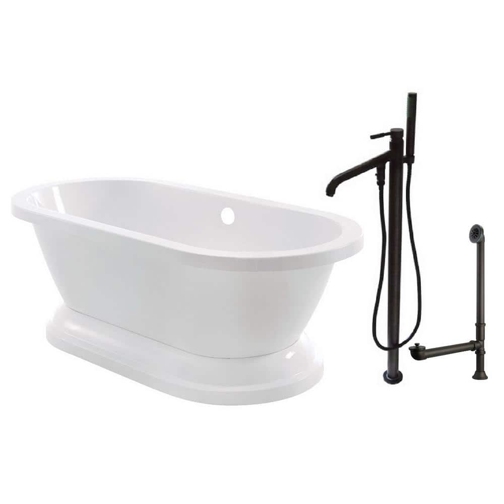 Pedestal 67 in. Acrylic Flatbottom Bathtub in White and Floor-Mount Faucet 