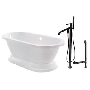 Pedestal 67 in. Acrylic Flatbottom Bathtub in White and Floor-Mount Faucet Combo in Oil Rubbed Bronze