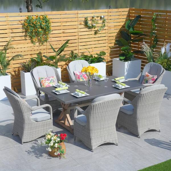 DIRECT WICKER Over Grey 7-Piece Aluminum Outdoor Dining Rectangle