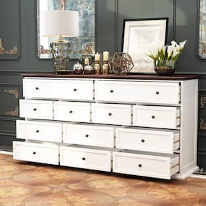 White 12-Drawer Wood 61 in. W Chest of Drawer Vintage Style Sideboard Console Table