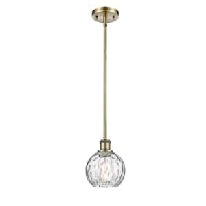 Athens Water Glass 60-Watt 1 Light Antique Brass Shaded Mini Pendant Light with Clear glass Clear Glass Shade